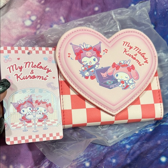 My Melody & Kuromi Heart-Shaped Kids Wallet - Pink and White - Picture 1 of 5